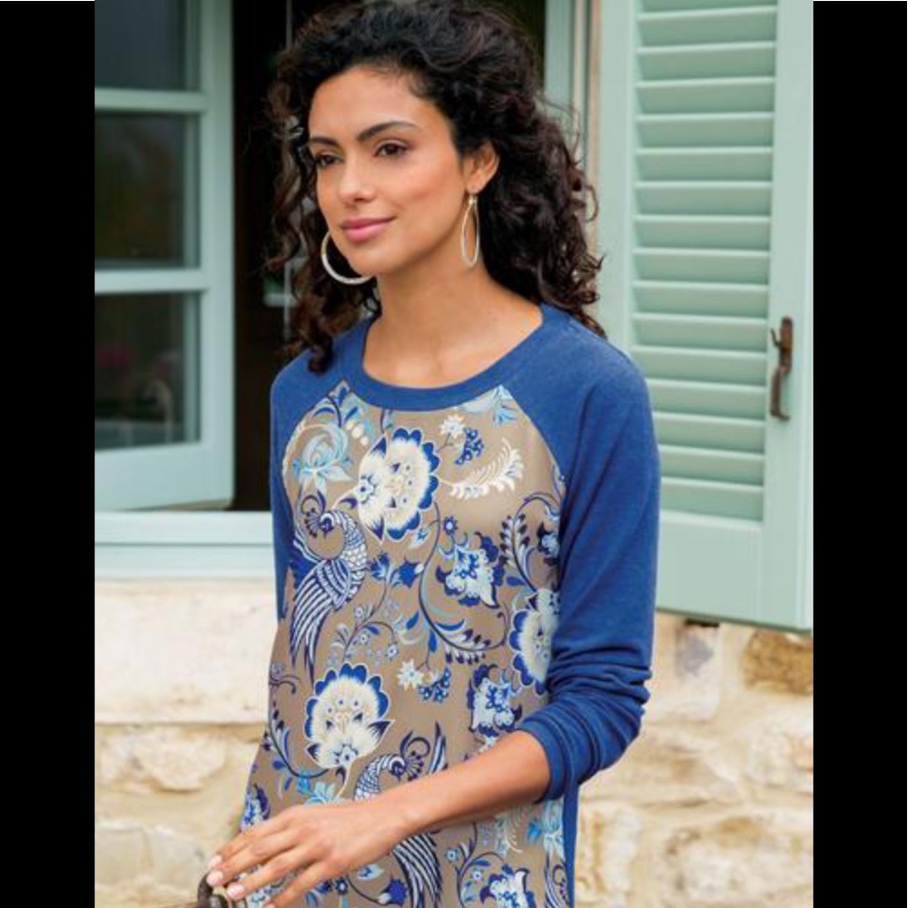 Soft Surroundings Mix Media peacockTop Size Medium